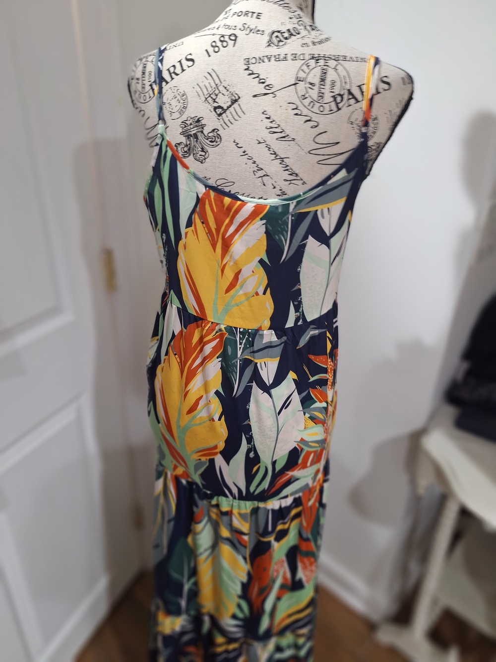 LuLaRoe Tropical Leaf Maxi Dress in Navy, Yellow and Orange